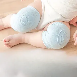 2PCSChildren's Anti-Slip Dot-Glued Joyful Face Knee Pads, Newborn Terrycloth Thickened Crawling Wrist Guards, Children's Knee Pads