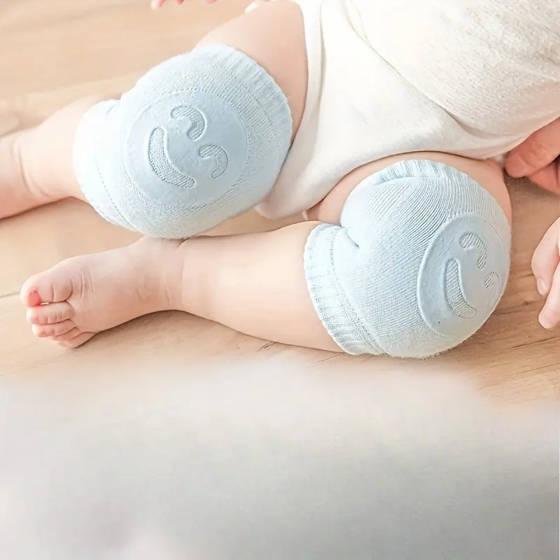 2PCSChildren's Anti-Slip Dot-Glued Joyful Face Knee Pads, Newborn Terrycloth Thickened Crawling Wrist Guards, Children's Knee Pads