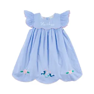 Sweet Bird Embroidered Light Blue Gingham Amelia Dress - Precious Girls Spring Outfit