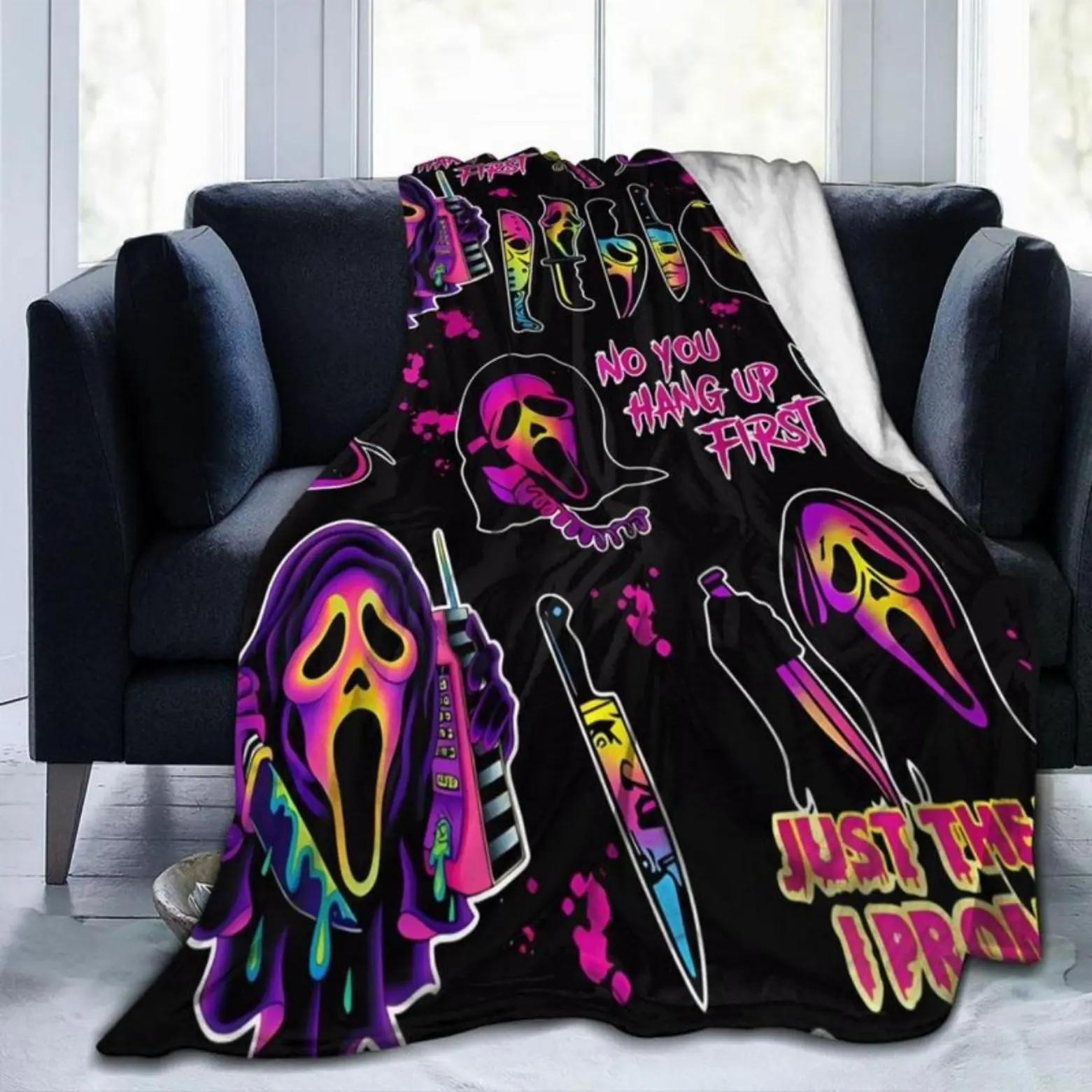 Ghostface Throw Blanket - Funny Spooky Season Soft Flannel Blanket, Cozy Lightweight for Couch Bed, No You Hang Up Character Gift, Halloween Aesthetic Serial Killer Decor