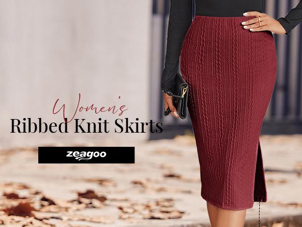 ZEAGOO Womens Knit Midi Skirts Casual Pencil Skirt High Waisted Long Skirts with Slit Elegant Work Office Skirts ZEAGOO Womens Knit Midi Skirts Casual Pencil Skirt High Waisted Long Skirts with Slit Elegant Work Office Skirts