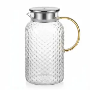 Vintage Polka Dot Glass Pitcher with Lid, 68 oz/2L Heat-Resistant Serving Jug, Water Carafe for Cold Brew, Iced Tea, Home Kitchen Drinkware