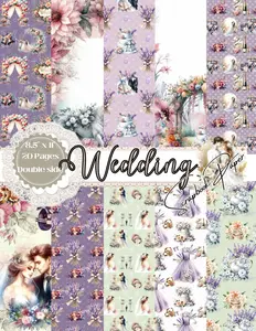 Wedding Scrapbook Paper: Marriage Themed Scrapbooking Paper | With Wedding Symbols, Flowers, Lavender | 8.5" x 11", 20 Double-sided Pages