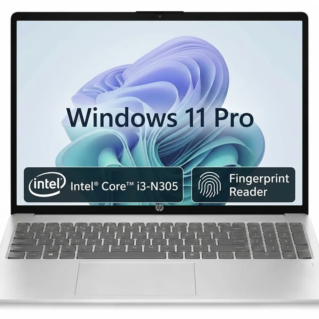 HP 15.6" FHD IPS Micro-Edge Anti-Glare High-Resolution Display Laptop (Intel i3-N305 CPU, 8GB RAM, 256GB SSD, Built-in Fingerprint Reader, WIN 11 Pro, Silver, FR ID) - 2-in-1 & Micro SD Compatible, for Students & Business, 2-In-1 Laptops, High-Resolution