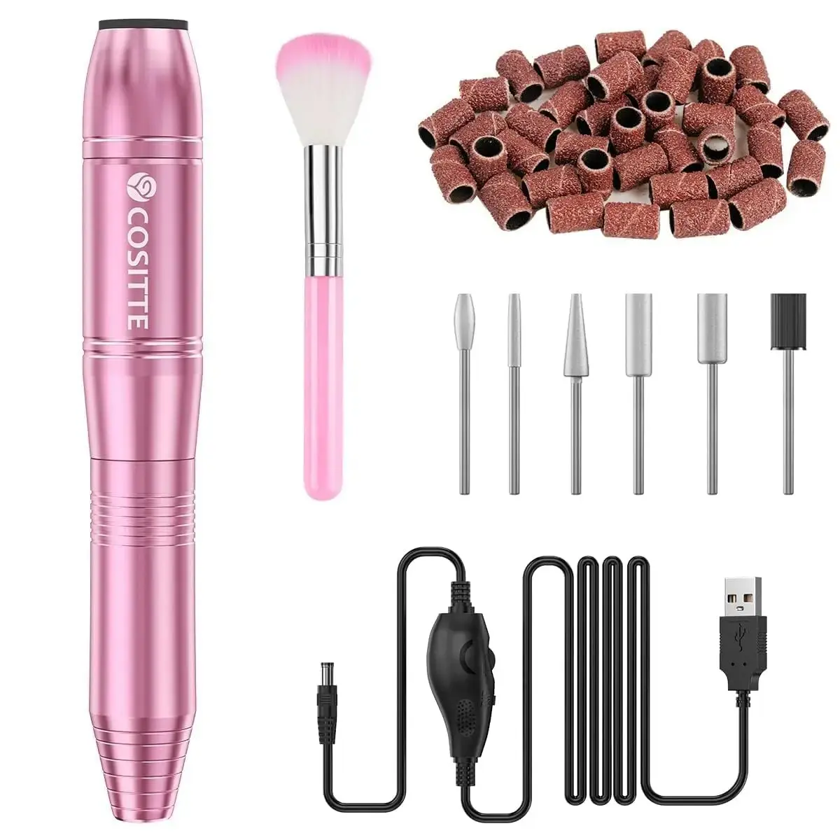 New Deal -  Electric Nail Drill,USB Electric Nail Drill Machine for Acrylic Nail Kit,Portable Electric Nail File Polishing Tool Manicure Pedicure Kit Efile Nail Supplies for Home Salon,Pink