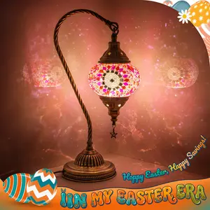 Yarra-Decor Turkish Moroccan Lamp with Bronze Base 3 Color Options Handmade Swan Neck Tiffany Mosaic Glass Valentine's Day gifts Bedside Lamps for Bedroom (LED Bulb Included) Crystal Colorful Lights Christmas gifts Valentine's Day gifts Easter gifts