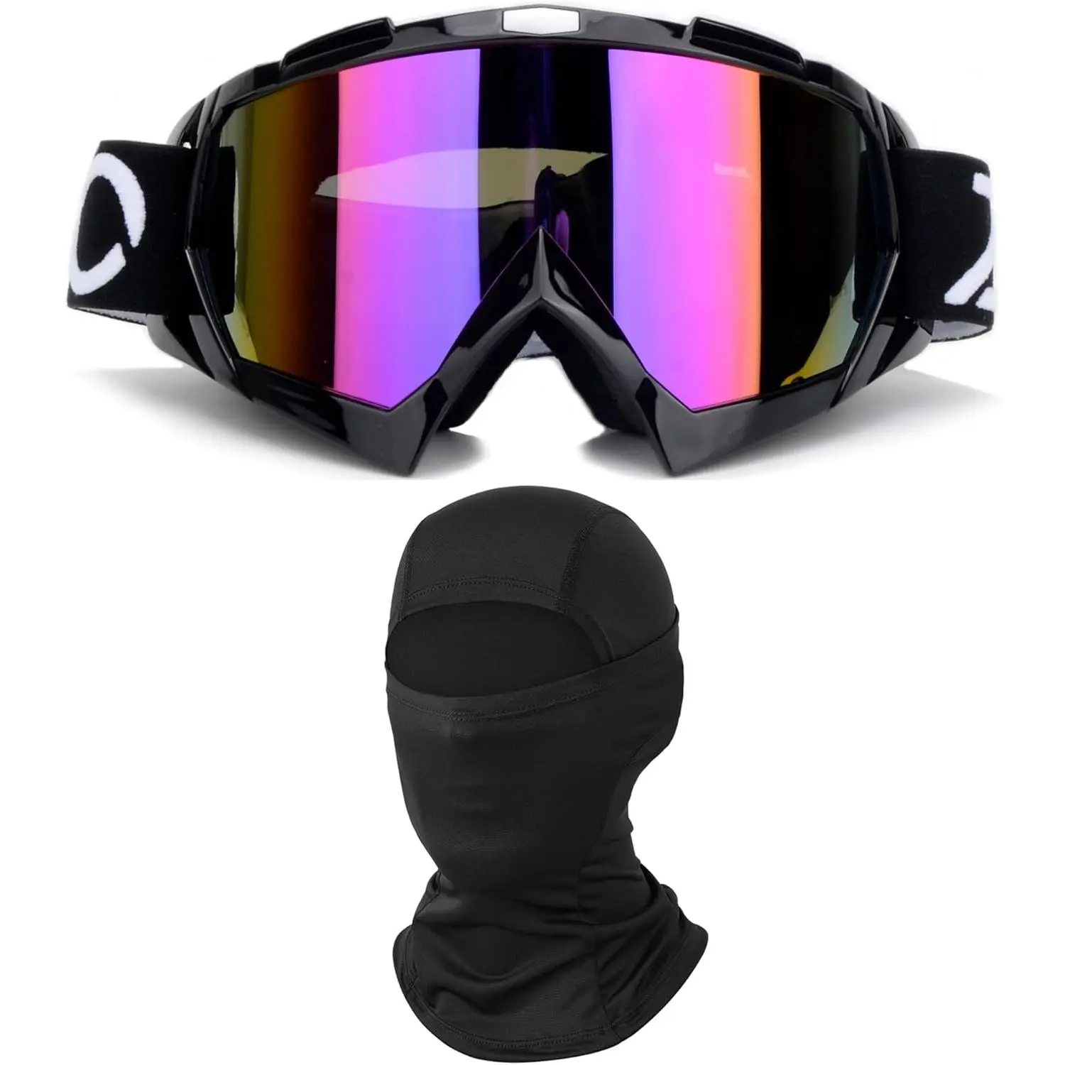 Off-Road Mask + Goggles Set, Skull Pattern Machine-Washable Soft Polyester Balaclava with UV Protection for Motocross, Paintball, Outdoor Sports, 1 Size