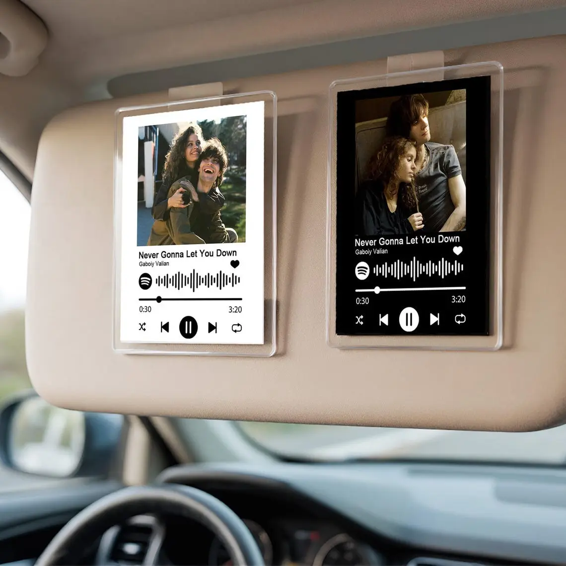 3mm Clip-On Acrylic Car Sun Visor Photo Clip - Ultra-Durable Adhesive, 3-in-1 Mounting Versatility, Custom Song-Playing Photo Display, Aesthetic Girly Interior Decoration, Personalized Gifts for New Drivers (Summervibes), Father’s Day, Customized Gifts