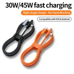 45W Right Angle Cable for iPhone 15/16/17 Pro Max iPad & MacBook Series PD Type-C Charger 90 Degree Gaming Cord No Hand Blocking Durable Braided Data Power C to C Cable USB-C to USB-C - Cellphone