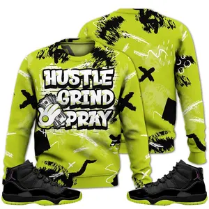 Black Barely Volt 11s Sweatshirt, Hustles Grind Pray Outfits Streetwear Unisex Sneaker Matching Graphic Tee Fabric Fleece Menswear Hoodie Polyester Tops