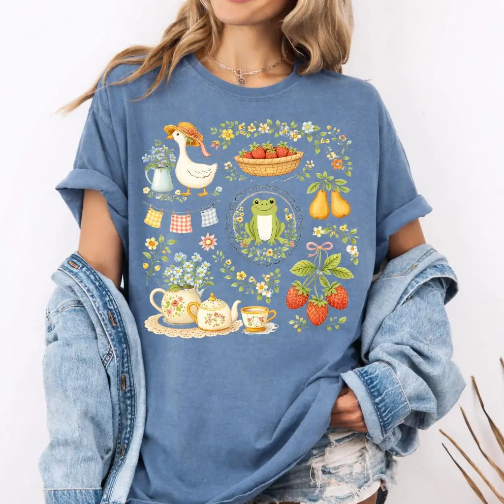 Comfort Colors Cottagecore Shirt, Goose Shirt, Gardening Shirt, Summer Spring Shirt, Gift for Her, Frog Tee, Mother gift