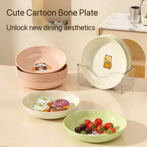 6pcs Cartoon Pattern Plates, Food Grade Tableware for Living Room Fruit Tray, Family Gathering Multiple Choices, Home Use