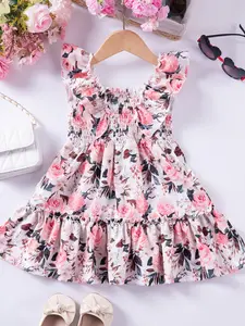 1pcGirls' Sweet Floral Dress, Sleeveless Print Princess Dress, Cute Ruffle Summer, Casual Wear, Floral Pattern Dress, Flower Dress, Floral Printed Dress, Ditsy Floral Dress