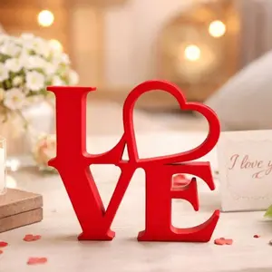 LOVE Heart Sculpture Valentine’s Day Edition Red Decorative Figurine for Romantic Gifts Perfect for Lovers Celebrating Valentine’s Day