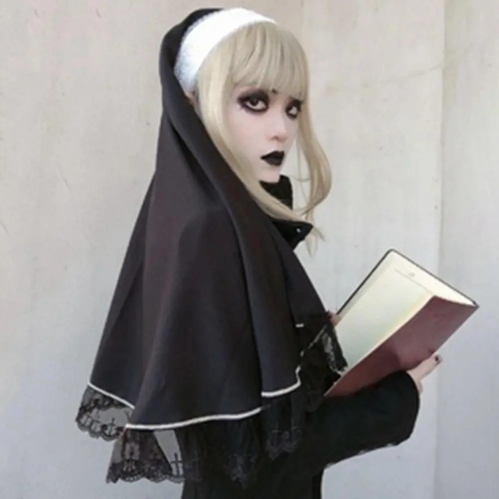 Lolita Black Nun Headpiece Veil for Women Medieval Halloween Party Headband Gothic Loli Costume Cosplay Accessories