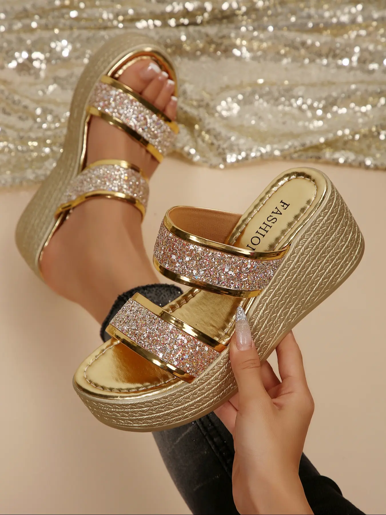 Women's Classic Fashion Casual Wedge Slip On Sandals, Thick Sole Design, Lightweight Comfortable Summer Shoes, Elegant Braided Rope Detail