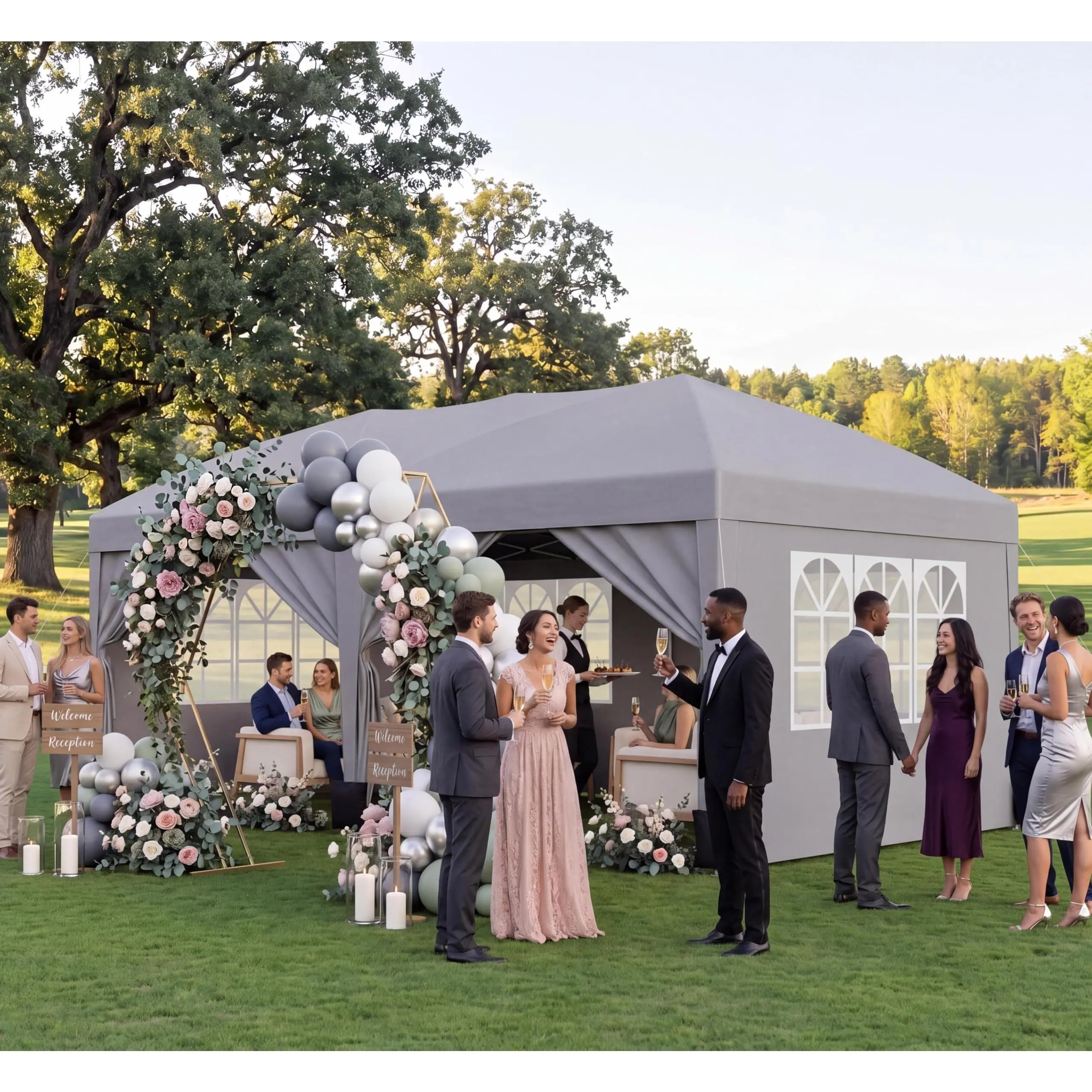 10x10 ft/10x20 ft Party Tent - Heavy Duty Commercial Canopy for Outdoor Events with 6 Removable Sidewalls, Waterproof Pop Up Shelter & Easy Setup