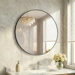 Round Mirror, Circle Bathroom Mirrors Metal Frame, Wall Mounted Circle Mirrors for Bathroom, Living Room, Hallway, Farmhouse.