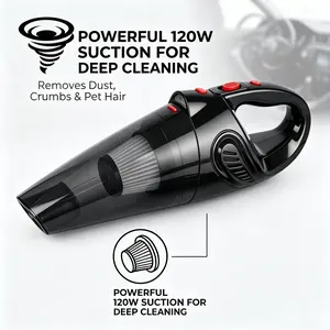 Corded Car Vacuum Cleaner, 120W High Suction with 15FT Cord, Washable HEPA Filter, Compact & Lightweight, for Deep Cleaning Dust, Crumbs & Pet Hair in Cars