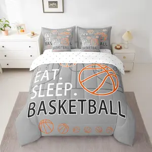 Feelyou 7-Piece Basketball Bedding Set - Twin/Full Size, Grey-Orange Comforter with Sheets, Sport Game Ball Themed Bedroom Decorative Bed-in-a-Bag, Bedroom Bedding Set, Decorative Bedding Set