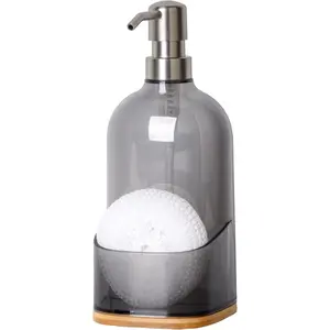 Home Kitchen Soap Dispenser with Sponge Holder, Refillable Acrylic Dish Soap Dispenser 17oz for Kitchen Sink and Bathroom, Anti Slip, Countertop Home Decor (Grey)