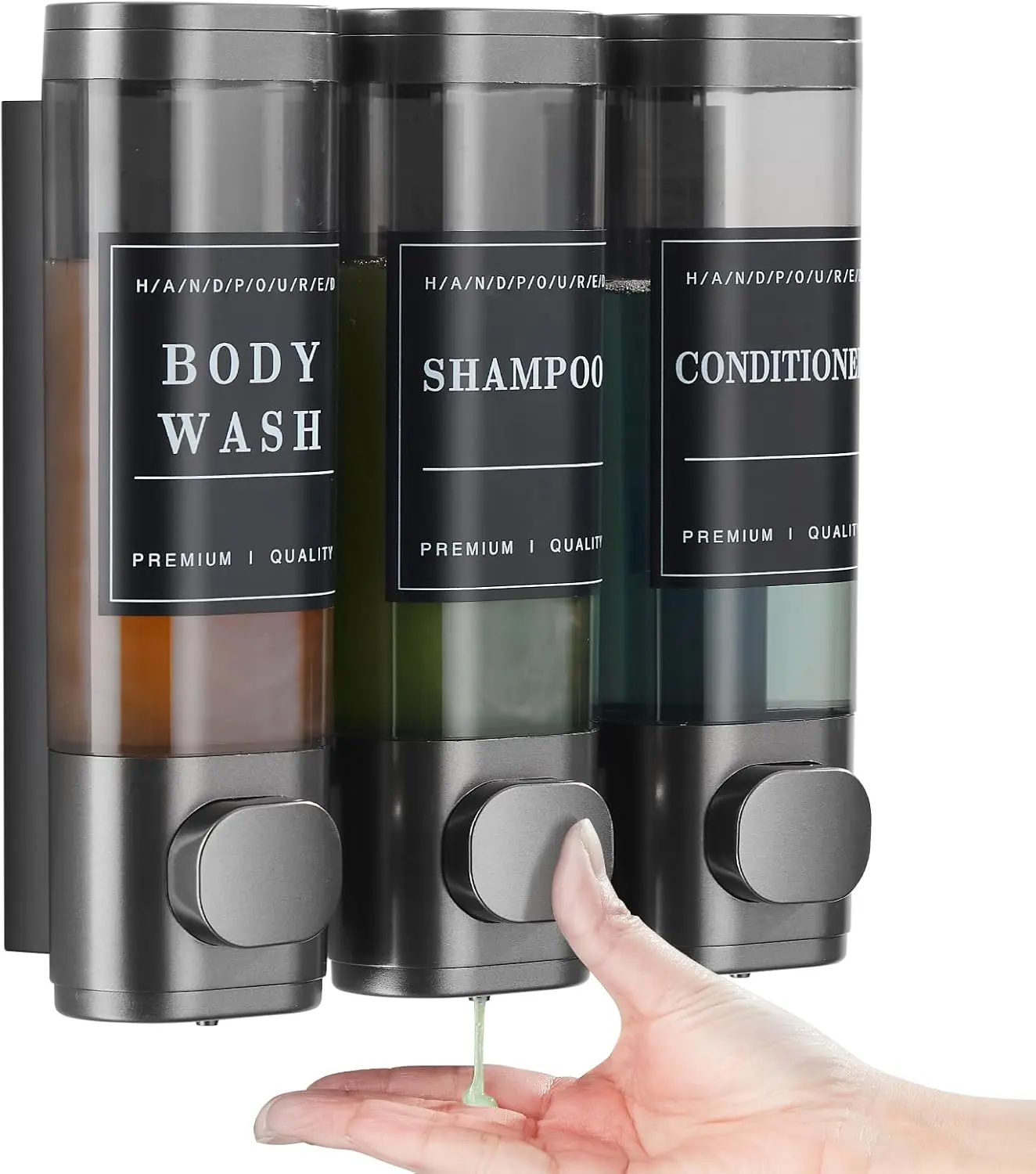 Zoronk Shampoo and Conditioner Dispenser,  Shower Soap Dispenser 3 Chamber No Drill Wall-Mounted Shampoo Dispenser for Shower Wall Mounted Shower Dispenser for Bathroom Hotel Large Capacity,Black