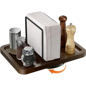 Napkin Holder for Table, Rotating Metal Napkin Dispenser with Salt and Pepper Shakers Caddy Standing Paper Towel Holder for Bathroom Kitchen Dining Table Decor