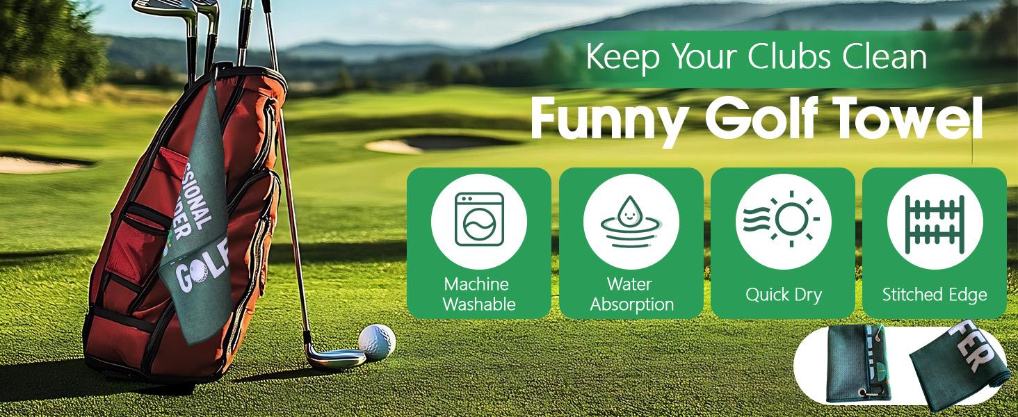 Funny Printed Golf Towel (16''x24''),Microfiber Golf Towel with Clip,Golf Gift for Dad Husband Birthday Christmas or Friends,Golf Bag Accessories for Men and Women (Dark Green)