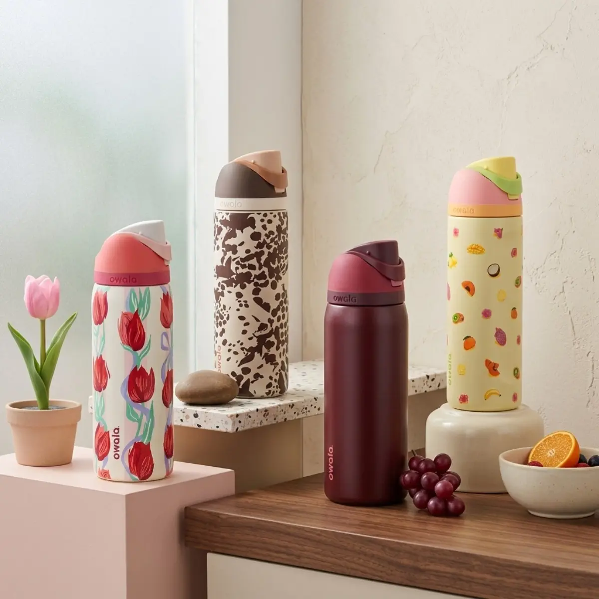 Owala FreeSip Insulated Water Bottle 32oz, Built-In Straw Lid, Flip-Lock Lid, Leak-Resistant Design, Cowgirl Core, Just Ripe, Black Cherry and More Designs