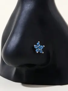 L-Shaped Nose Studs, Blue Cz Butterfly Design, 14k Plated, Casual Style, Perfect Gift for Valentine's Day, Body Piercing Jewelry, Nose Ring Jewelry