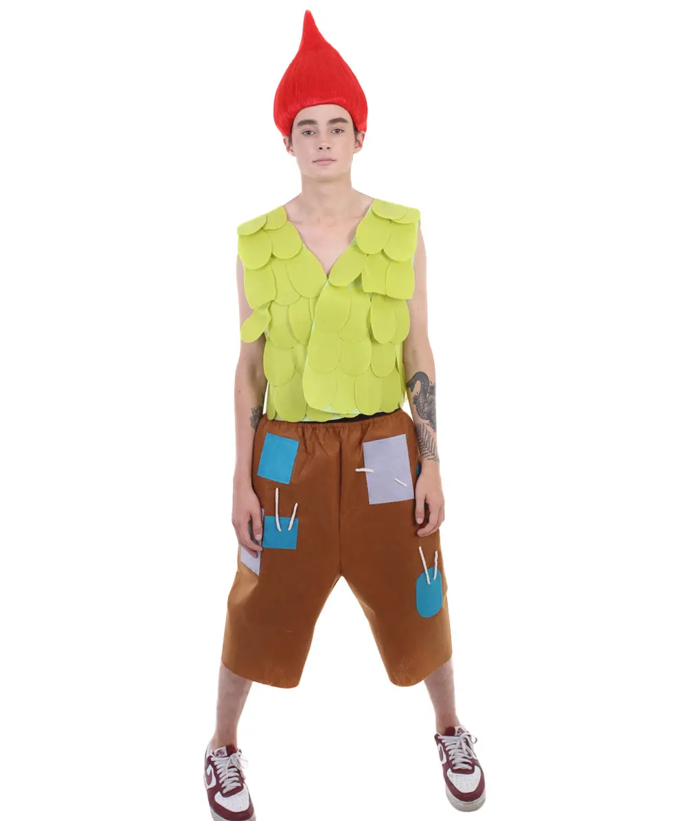 Men's Leaf Vest and Brown Patchwork Pants | Branch Outfit Trolls Character Green Costumes - Multiple Size