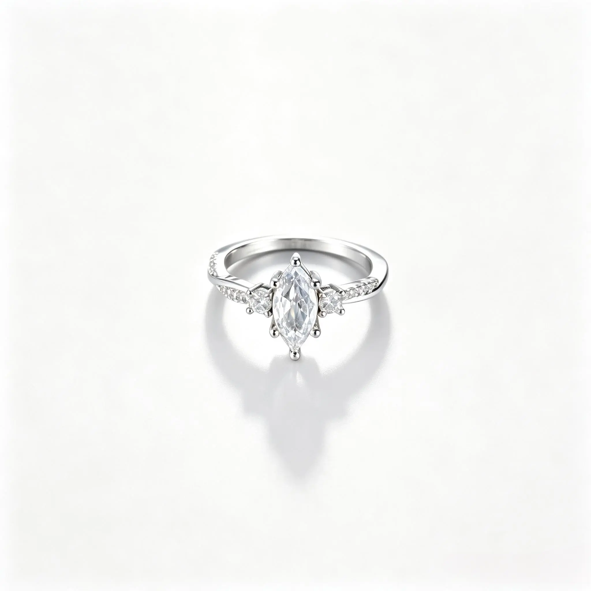 Costume Jewelry Elegant Marquise-Cut Engagement Ring with Sparkling Side Stones, Silver-Tone Fashion Accessory Ring