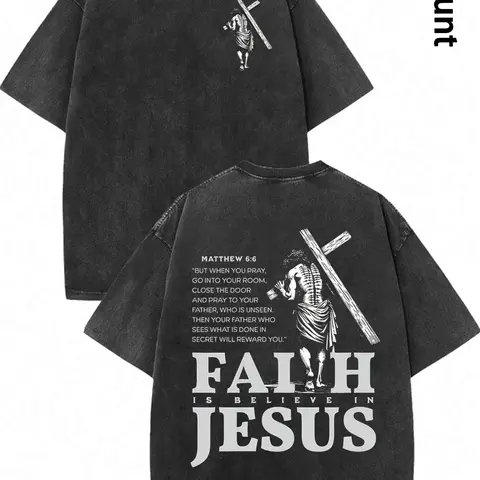 Men's Vintage Jesus & Slogan Print Short Sleeve Graphic Tee, Casual Comfy T-shirt for Daily Wear, Men's Top for Spring & Fall, Casual Graphic Design, Tropical, Cotton