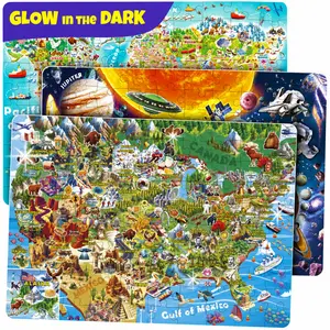 QUOKKA 100-Piece Glow-in-the-Dark Puzzle Game for Kids Ages 4-8 - USA Map, World Map, Solar System Designs, Colorful Pieces Jigsaw Puzzle