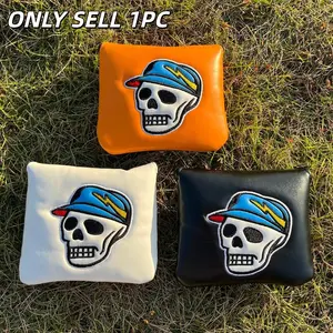 Skull Design Golf Mallet Headcover, Soft PU Interior, Magnetic Closure, Mixed Colors, Ideal for Easter & Valentine's Day Gifts, Golf Accessory