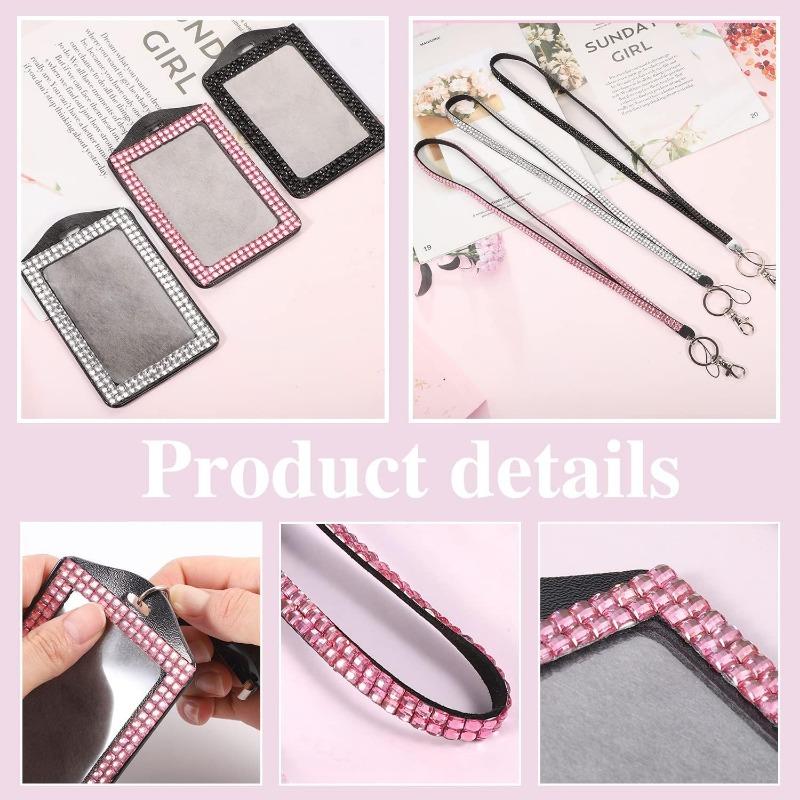 3-piece set of shiny rhinestone ID badges with detachable lanyard and telescopic scroll - multifunctional keychain for women, teachers, and students, suitable for work, school, and activities