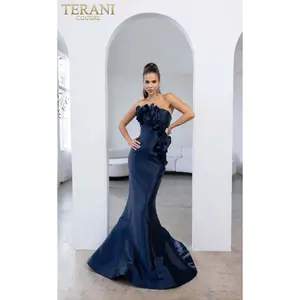 TERANI 241E2512 Strapless Mikado Midnight Column Evening Dress
