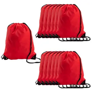 12 3/4" x 15 1/2" Large Red Nylon Drawstring Bags - 12 Pc.