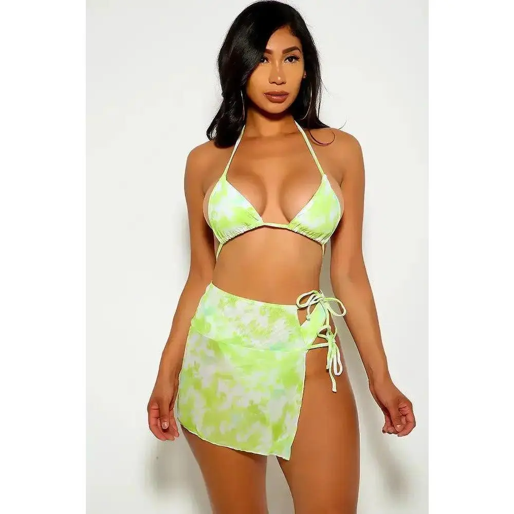 Lime White Two Tone Three Piece Swimsuit