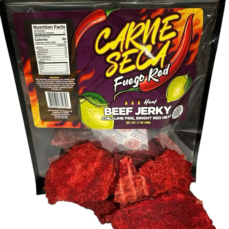 Carne Seca Fuego Red Beef Jerky - Chili Lime Fire Bright Red Heat 1.7 oz Pack Spicy Dried Meat Snack