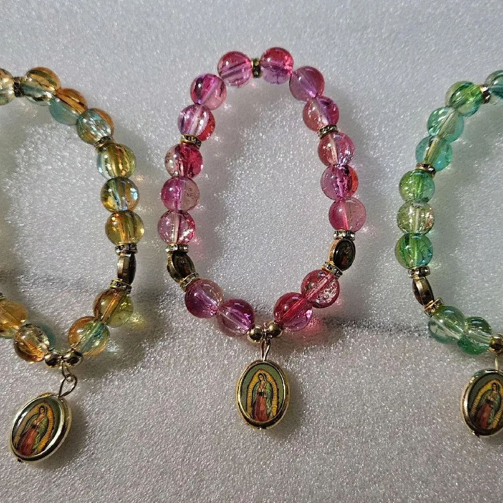 Dual Toned Virgin Mary Mini Rosary Dangle Charm Bracelets