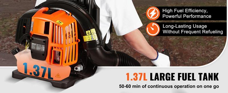 VEVOR Backpack Leaf Blower, TikTokShopBlackFriday, 52CC 2-Cycle Leaf Blower with 1.37L Fuel Tank, 480CFM Air Volume 175MPH Speed, Ideal for Lawn Care, Leaf Cleaning, and Snow Removal