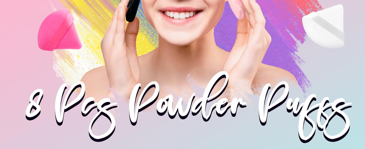8Pcs of Triangular Powder Puff Makeup Sponges, Made of Super-soft Velvet, Designed for Contouring, Eye, and Corner, Beauty Blender Foundation Mixing Container.