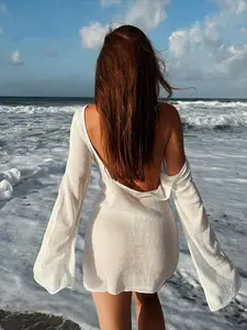 New Women's Fashion One-Piece Sweater Dress, Backless Round Neck, Fitted, Sexy Hollow Out, Spring Summer Casual Feminine Style, Beach