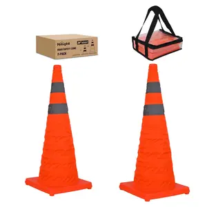 Nilight 24 Inch Collapsible Traffic Safety Cones 2 Pack - Bright Orange Parking Cones with Reflective Collars for Roadside , Parking, Driving Practice