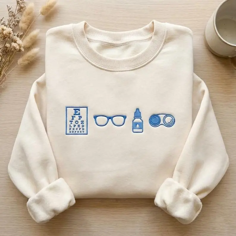 [MADE IN US] Embroidered Optometry Sweatshirt, Certified Paraoptometric Crewneck, Eye Doctor Gift, Optometrist Shirt, Vision Care Sweater