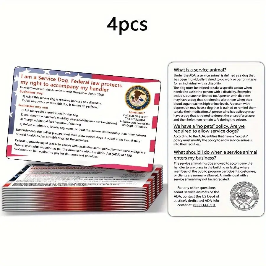 4pcs/set Service Dog Information Card, Pet ID Card for Dogs and Cats, Service Dog Cards