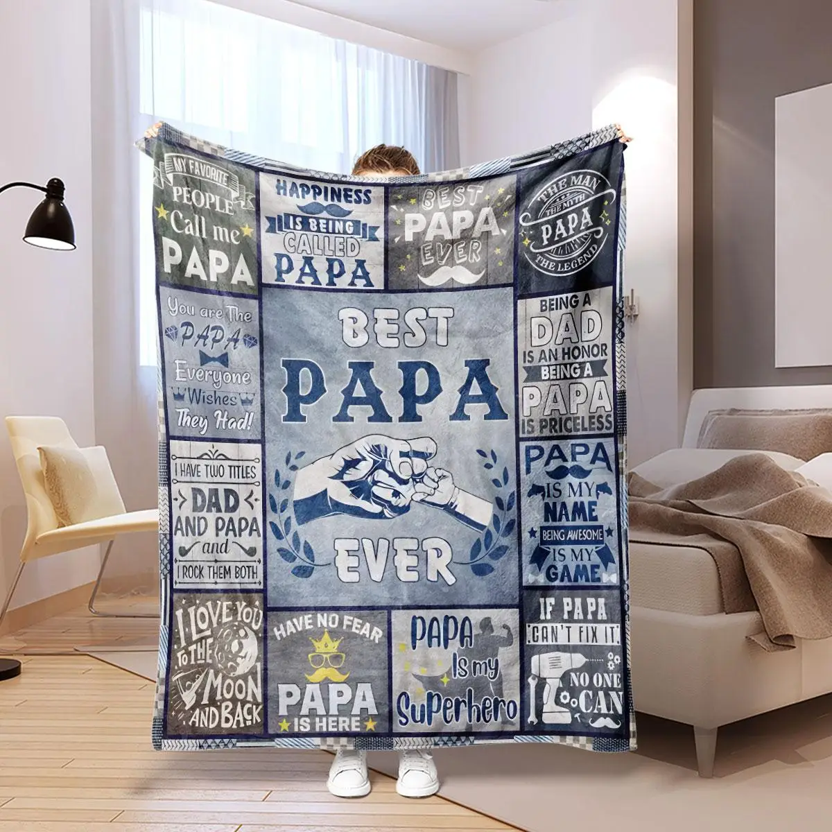 Best Papa Letter Blanket, 1 Count Soft Comfortable Throw Blanket, Air-conditioned Room Blanket, Warm Nap Blanket for Home Office Travel Camping