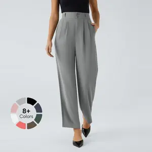 High Waisted Zipper Pocket Shirred Straight Leg Work Pants