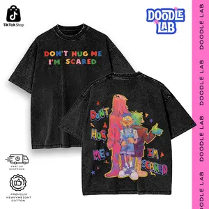 Don't Hug Me I'm Scared Graphic Tees • Hoodie Streetwear • Vintage Oversized Acid Wash • Retro Animation Merch • Heavyweight Menswear Comfort Cotton